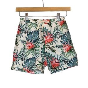 IFFEI Boy Green Leaf and Pink Floral Swim Beach Pool Trunks - Size 9
